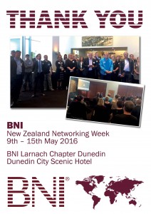 BNI Larnach Thank You card to visitors